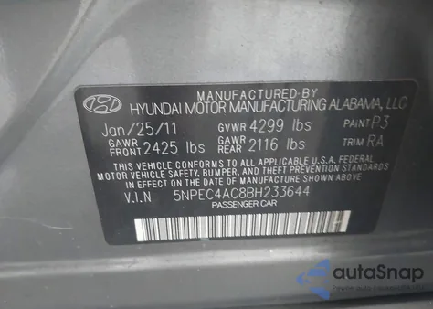 2011 Hyundai Sonata Limited from USA, damaged, VIN 5NPEC4AC8BH233644